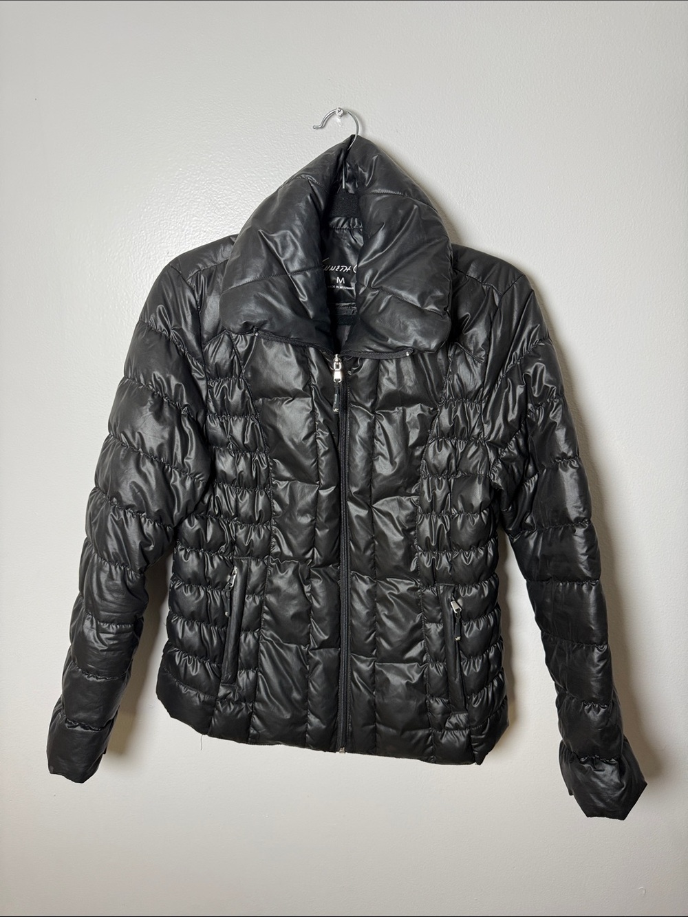 Kenneth Cole Shiny Black Quilted Puffer Jacket Size Medium